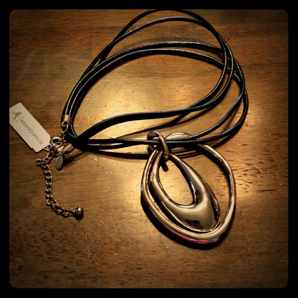 Susan Graver double leather cord abstract necklace